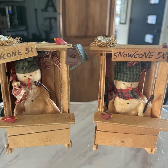 SET OF HANDMADE PRIMITIVE WINTER SNOWMAN DECOR - Picture 1 of 9
